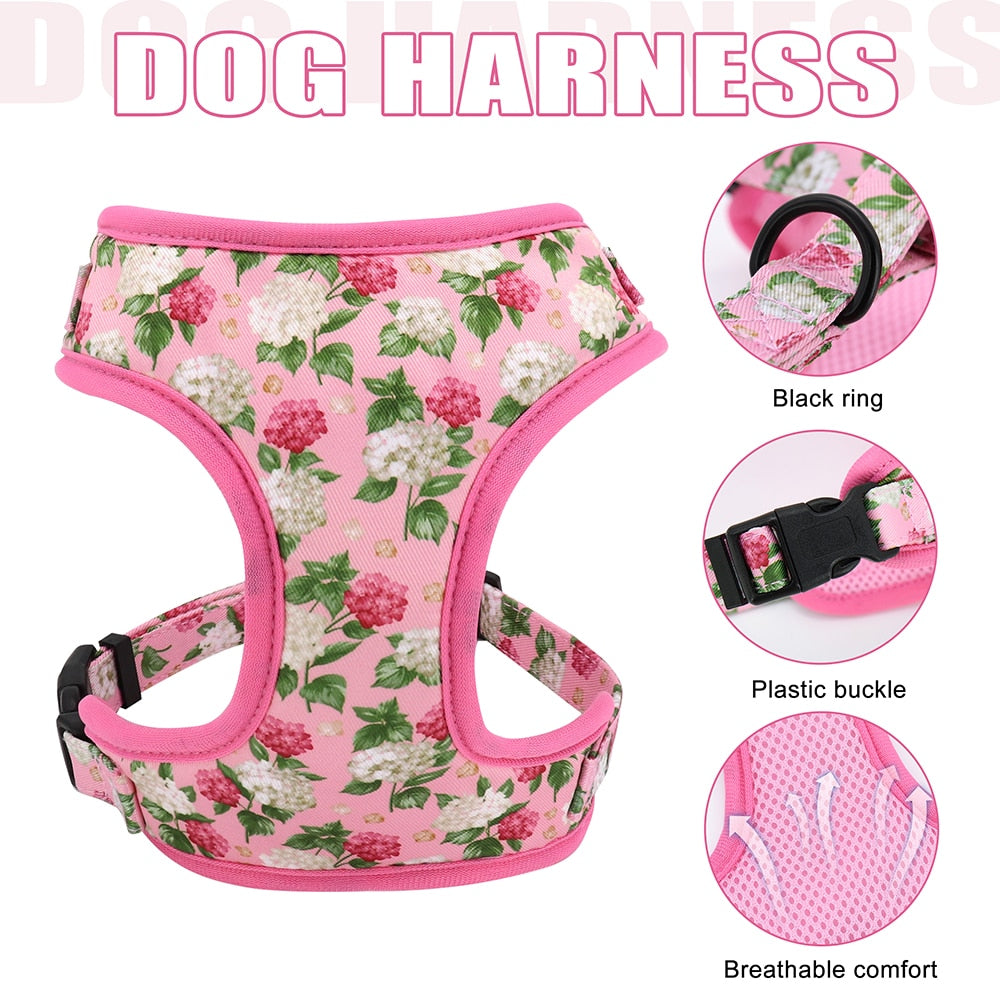 Personalized Collar Floral Harness Set